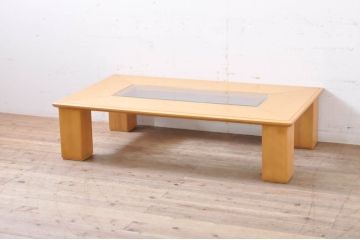 中古　モリシゲ(MORISHIGE/森繁)　グラハム　ガラストップがお洒落なセンターテーブル(ローテーブル、リビングテーブル、カフェテーブル、座卓)(定価約20万3千円)(R-067480)