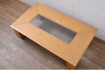 中古　モリシゲ(MORISHIGE/森繁)　グラハム　ガラストップがお洒落なセンターテーブル(ローテーブル、リビングテーブル、カフェテーブル、座卓)(定価約20万3千円)(R-067480)