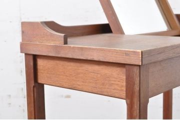 和製ビンテージ　チーク材　小振りなサイズが取り入れやすい格納式ミラー付きドレッサー(化粧台、鏡台、サイドテーブル、ワークデスク、在宅用、在宅ワーク用、ヴィンテージ)(R-067492)