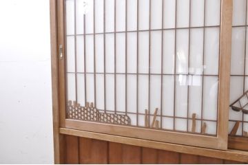 和製アンティーク　素敵なデザインの組子入り!　無双腰板付きの大型衝立て(パーテーション、仕切り、衝い立て、つい立て)(R-067506)