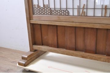 和製アンティーク　素敵なデザインの組子入り!　無双腰板付きの大型衝立て(パーテーション、仕切り、衝い立て、つい立て)(R-067506)