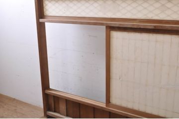 和製アンティーク　素敵なデザインの組子入り!　無双腰板付きの大型衝立て(パーテーション、仕切り、衝い立て、つい立て)(R-067507)