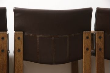 中古　美品!!　CONDE HOUSE(カンディハウス)　BOLS(ボルス)　ナラ材　本革(レザー)　落ち着いた寛ぎの空間づくりにおすすめなアーム付きダイニングチェア4脚セット(椅子、イス)(定価4脚で約56万円)(R-067513)
