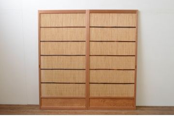 中古　昭和レトロ　涼しげな和の空間を演出する夏戸2枚セット(建具、引き戸、簾戸、簀戸、葭戸、夏障子)(R-067522)