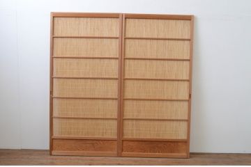 中古　昭和レトロ　涼しげな和の空間を演出する夏戸2枚セット(建具、引き戸、簾戸、簀戸、葭戸、夏障子)(R-067522)