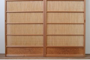 中古　昭和レトロ　涼しげな和の空間を演出する夏戸2枚セット(建具、引き戸、簾戸、簀戸、葭戸、夏障子)(R-067522)
