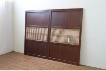 アンティーク建具　和の情緒を演出する幅広障子帯戸2枚セット(引き戸、板戸、障子戸、組子)(R-067525)