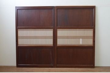アンティーク建具　和の情緒を演出する幅広障子帯戸2枚セット(引き戸、板戸、障子戸、組子)(R-067525)