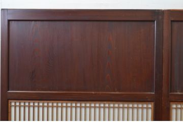 アンティーク建具　和の情緒を演出する幅広障子帯戸2枚セット(引き戸、板戸、障子戸、組子)(R-067525)