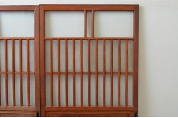 アンティーク建具　最高級!!　特注!!　総欅(ケヤキ)材漆塗り　和の空間を演出する格子ガラス戸2枚セット(引き戸、格子戸)(R-067527)