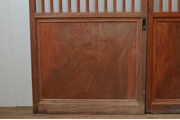アンティーク建具　最高級!!　特注!!　総欅(ケヤキ)材漆塗り　和の空間を演出する格子ガラス戸2枚セット(引き戸、格子戸)(R-067527)