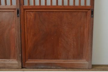 アンティーク建具　最高級!!　特注!!　総欅(ケヤキ)材漆塗り　和の空間を演出する格子ガラス戸2枚セット(引き戸、格子戸)(R-067527)
