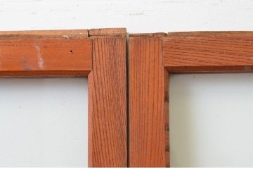 アンティーク建具　最高級!!　特注!!　総欅(ケヤキ)材漆塗り　和の空間を演出する格子ガラス戸2枚セット(引き戸、格子戸)(R-067527)