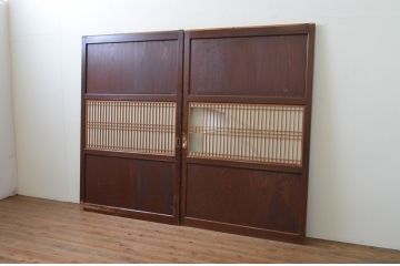 アンティーク建具　和の情緒を演出する幅広障子帯戸2枚セット(引き戸、板戸、障子戸、組子)(R-067530)