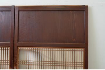 アンティーク建具　和の情緒を演出する幅広障子帯戸2枚セット(引き戸、板戸、障子戸、組子)(R-067530)