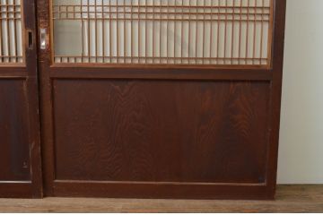 アンティーク建具　和の情緒を演出する幅広障子帯戸2枚セット(引き戸、板戸、障子戸、組子)(R-067530)