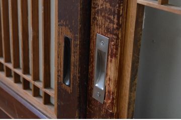 アンティーク建具　和の情緒を演出する幅広障子帯戸2枚セット(引き戸、板戸、障子戸、組子)(R-067530)