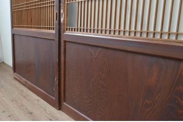 アンティーク建具　和の情緒を演出する幅広障子帯戸2枚セット(引き戸、板戸、障子戸、組子)(R-067530)