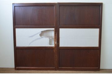 アンティーク建具　和の情緒を演出する幅広障子帯戸2枚セット(引き戸、板戸、障子戸、組子)(R-067530)