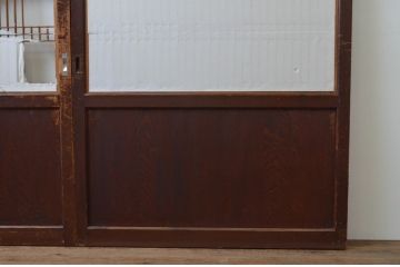 アンティーク建具　和の情緒を演出する幅広障子帯戸2枚セット(引き戸、板戸、障子戸、組子)(R-067530)
