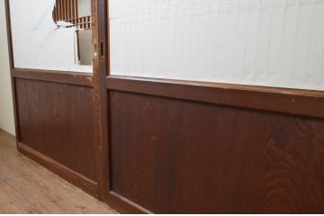 アンティーク建具　和の情緒を演出する幅広障子帯戸2枚セット(引き戸、板戸、障子戸、組子)(R-067530)