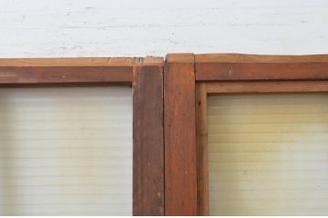 アンティーク建具　レトロな空間作りにおすすめなモールガラス入り格子ガラス戸2枚セット(引き戸、格子戸)(R-067531)