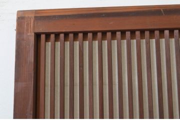 アンティーク建具　裏障子付き　和の空間を演出する格子戸1枚(引き戸、障子戸、ガラス帯戸)(R-067532)
