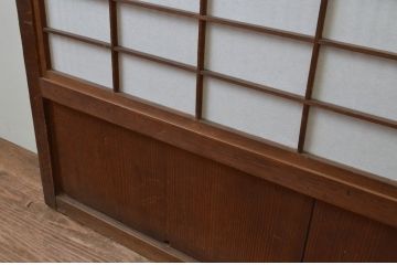 アンティーク建具　裏障子付き　和の空間を演出する格子戸1枚(引き戸、障子戸、ガラス帯戸)(R-067532)