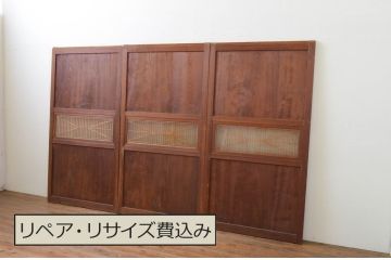 アンティーク建具　落ち着いた和の空間を演出する組子入り帯戸3枚セット(引き戸、板戸)(R-067533)