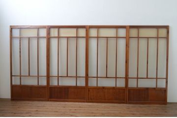 アンティーク建具　大正ロマン　レトロな空間作りにおすすめなガラス戸4枚セット(引き戸)(R-067536)