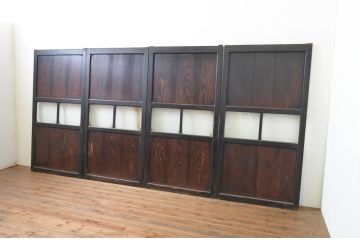 アンティーク建具　和モダンな空間を演出するガラス帯戸4枚セット(引き戸、板戸)(R-067538)