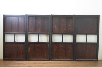 アンティーク建具　和モダンな空間を演出するガラス帯戸4枚セット(引き戸、板戸)(R-067538)