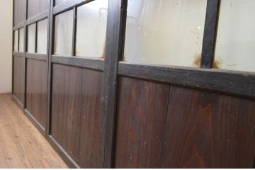 アンティーク建具　和モダンな空間を演出するガラス帯戸4枚セット(引き戸、板戸)(R-067538)