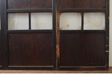 アンティーク建具　和モダンな空間を演出するガラス帯戸4枚セット(引き戸、板戸)(R-067539)