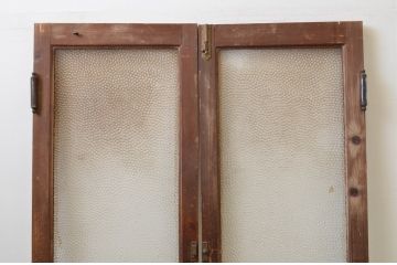アンティーク建具　上手物!!　大正ロマン　レトロなプレスガラス入り両開きドア1対2枚セット(木製扉)(R-067544)