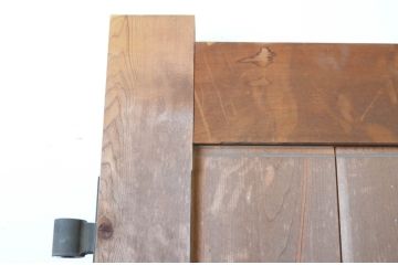 アンティーク建具　特大!!　ヒノキ材　味わい深い風合いの立派な門扉1対2枚セット(木製扉、蔵戸、玄関戸)(R-067551)
