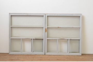 アンティーク建具　小窓付きのガラス窓2枚セット(引き戸、ガラス戸)(R-067553)