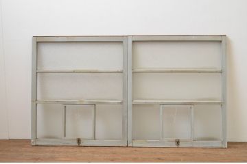 アンティーク建具　小窓付きのガラス窓2枚セット(引き戸、ガラス戸)(R-067553)