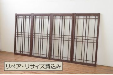 アンティーク建具　ペイント仕上げ限定　大正ロマン　和モダンな空間を演出するペイントガラス窓4枚セット(引き戸、ガラス戸)(R-067556)