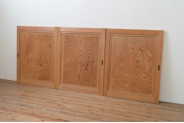 昭和レトロ　高級杉材　数寄屋で使われていた杉材一枚板の板戸窓3枚セット(建具、引き戸)(R-067557)