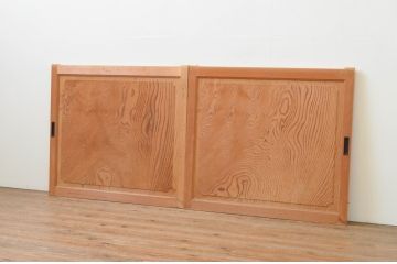ビンテージ建具　高級杉材　数寄屋で使われていた杉材一枚板の板戸窓2枚セット(引き戸、ヴィンテージ)(R-067559)