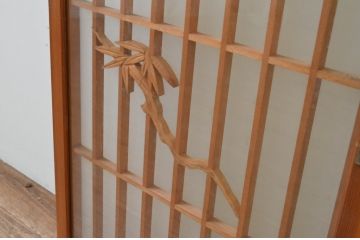 アンティーク建具　両面ガラス　鶴と亀の彫刻が目を惹く!上質な和の空間づくりにおすすめな書院戸2枚セット(窓、引き戸、ガラス戸)(R-067564)