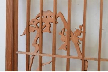 アンティーク建具　両面ガラス　鶴と亀の彫刻が目を惹く!上質な和の空間づくりにおすすめな書院戸2枚セット(窓、引き戸、ガラス戸)(R-067564)