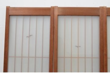アンティーク建具　両面ガラス　大胆かつ繊細な彫刻が美しい書院戸4枚セット(窓、ガラス戸、引き戸)(R-067566)