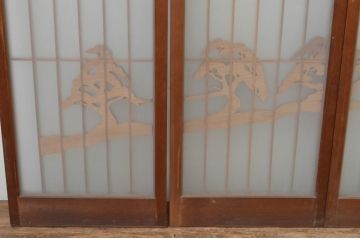 アンティーク建具　両面ガラス　大胆かつ繊細な彫刻が美しい書院戸4枚セット(窓、ガラス戸、引き戸)(R-067566)