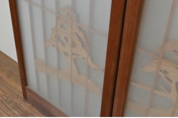アンティーク建具　両面ガラス　大胆かつ繊細な彫刻が美しい書院戸4枚セット(窓、ガラス戸、引き戸)(R-067566)