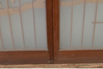 アンティーク建具　両面ガラス　大胆かつ繊細な彫刻が美しい書院戸4枚セット(窓、ガラス戸、引き戸)(R-067566)