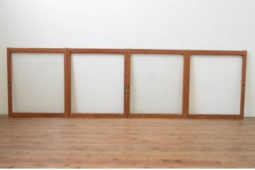 アンティーク建具　シンプルなデザインで使いやすい大判ガラス窓4枚セット(ガラス戸、引き戸)(R-067575)