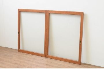 アンティーク建具　木の温かみが感じられる大判ガラス窓2枚セット(ガラス戸、引き戸)(R-067577)
