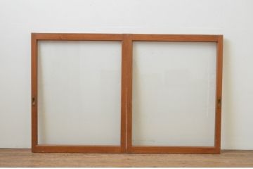 アンティーク建具　木の温かみが感じられる大判ガラス窓2枚セット(ガラス戸、引き戸)(R-067577)